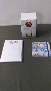 lot 104 image: Memo and Pen Holder Set with Floral Notepad and Notebook