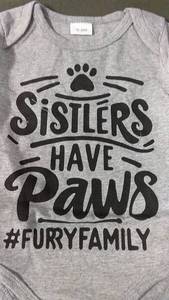 lot 120 image: Set of 6 Baby Onesies with Sisters Have Paws Design