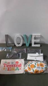 lot 121 image: Collection of Assorted New Items Including Glasses Cases and Love Sign Decoration