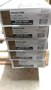 lot 143 image: 5 Cases of Honey Oak Peel and Stick Planks - 24 Planks, 6 x 36 Each