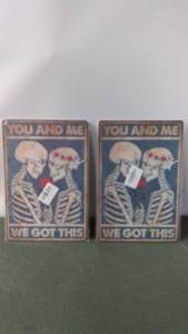 lot 219 image: Set of 2 Vintage Skeleton-Themed Framed Artwork - You and Me, We Got This