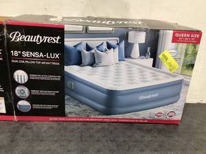 lot 609 image: Queen Size Beautyrest Sensalux 18 Inflatable Air Bed Blow up Mattress with Built-in Pump
