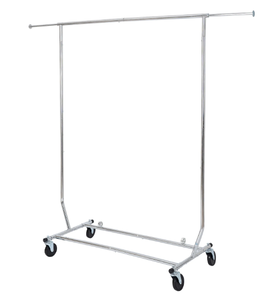 lot 132 image: LOT OF 2 Better Homes & Gardens 100lbs Heavy Duty Folding Adjustable Rolling Garment Racks, Chrome