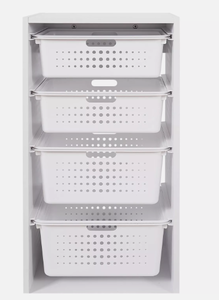 lot 482 image: Your Zone Kids Sliding Bin Organizer 4 Storage Bins White Partical Board Age 3