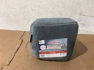 lot 243 image: Sunbeam King Blanket Grey Microplush, 12 Heat Settings, 12-Hour Auto Shut-Off, Electric Heated Blanket with Controller, 90 x 100