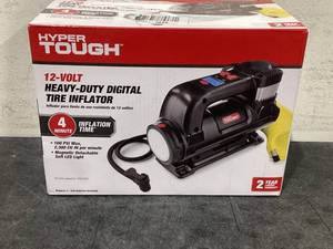 lot 657 image: Hyper Tough DC 12V Heavy Duty Direct Drive Digital Tire Inflator with Detachable LED Light