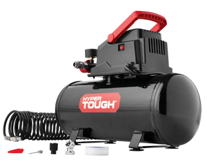 lot 136 image: Hyper Tough 3 Gallon Oil-free Portable Air Compressor with Hose & Inflation Accessory Kit, 100 PSI