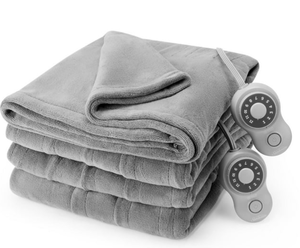 lot 633 image: Sunbeam Queen Blanket Grey Microplush, 12 Heat Settings, 12-Hour Auto Shut-Off, Electric Heated Blanket with Controller, 90 x 84