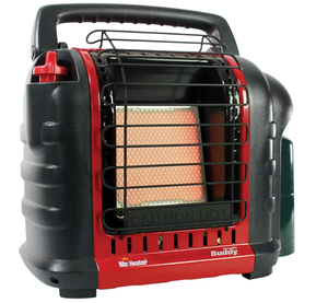 lot 651 image: Mr. Heater Portable Buddy Heater MH9BX 4,000-9,000 BTU Indoor-Safe Propane Radiant Heater For Campers, Workshops, Job Sites, Patios & More - Red, Black