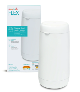lot 429 image: Munchkin FLEX Diaper Pail, Odor Control, Compact Size, Tap Lid to Open, White