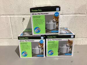 lot 546 image: LOT OF 3 Premier Pet 60 oz. Pet Fountain- Automatic water fountain for cats & small dogs