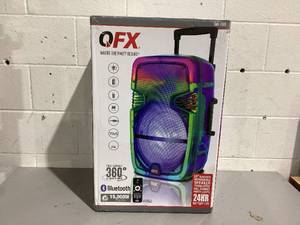 lot 549 image: QFX Wireless Bluetooth Rechargeable Portable Speaker with Party Lights, Multicolor, TMS-1560