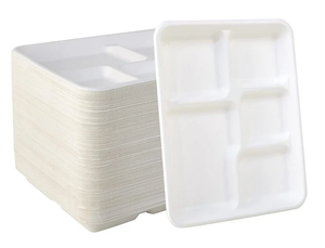 lot 87 image: 500PCS Vplus 100% Compostable Bagasse 5 Compartment Paper Trays