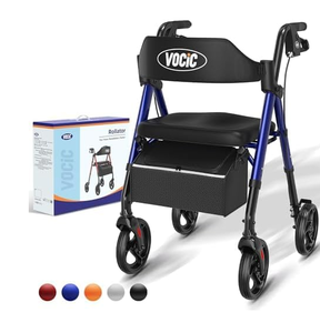lot 105 image: Vocic Walkers for Seniors,Foldable Walker with Seat,Rollator Walker with Durable Aluminum,8 Big Wheels for All Terrain