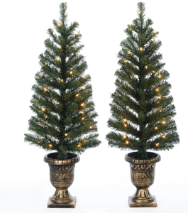 lot 611 image: 2PCS Holiday Time Pre-Lit Pre-Lit 3.5 Artificial Porch Christmas Trees, with Clear Incandescent Lights