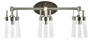 lot 618 image: Better Homes & Gardens 22 Contemporary 3-Head Vanity Light, Satin Nickel Finish Clear Glass Shades