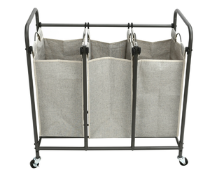 lot 623 image: Better Homes & Gardens 3 Bag Laundry Sorter, Metal Rolling Cart with Grey Fabric Bins