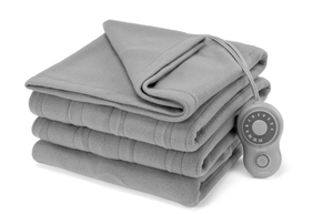 lot 438 image: LOT OF 2 Sunbeam Twin Blanket Grey Fleece, 12 Heat Settings, 12-Hour Auto Shut-Off, Electric Heated Blanket with Controller, 84 x 62