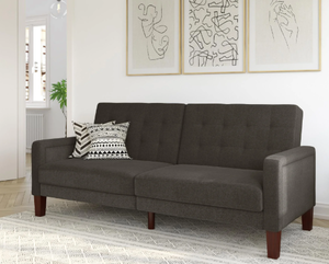 lot 43 image: Better Homes & Gardens Porter Fabric Tufted Futon, Grey