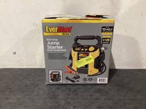 lot 675 image: EverStart 800 Peak Amp Jump Starter with 120 PSI Compressor, Pivoting LED Light, 3X USB Ports