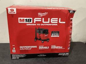 lot 706 image: Milwaukee M18 FUEL 9 Gal. Cordless DUAL-BATTERY WetDry Shop Vacuum with Filter, Hose, and Accessories