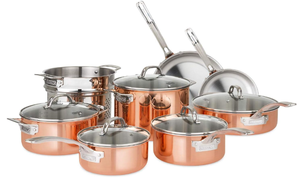 lot 257 image: 13PCS Tri-Ply Copper Cookware Set by Viking