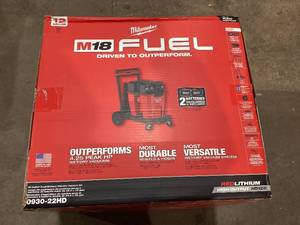 lot 710 image: Milwaukee M18 FUEL 12 Gallon Cordless DUAL-BATTERY WetDry Shop Vac Kit W12.0 Ah Battery, Charger, Filter, Hose, and Accessories