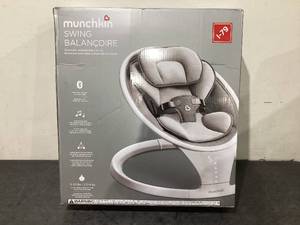 lot 292 image: Munchkin Baby Swing, Portable and Lightweight, Bluetooth Enabled with Natural Sway in 5 Ranges of Motion, GreyWhite