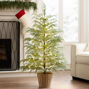 lot 351 image: Potted 4 Pre-Lit Twinkle LED Cypress Artificial Christmas Tree