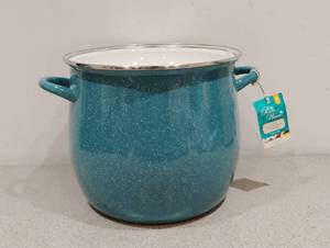 lot 16 image: NEW THE PIONEER WOMAN TEAL SPECKLE 12 QT  STOCK POT WITH LID