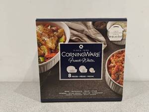 lot 49 image: NEW CORNINGWARE FRENCH WHITE 8PC ROUND AND OVAL SET