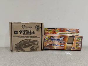 lot 81 image: NEW VICTORIA TORTILLA PRESSER & YOSHI COPPER GRILL & BAKE MATS