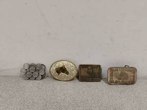 lot 91 image: ASSORTED VINTAGE BUFFALO GREAT AMERICAN BELT BUCKLES