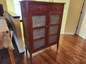 lot 4 image: Ethan Allen Wooden 2 Drawer, 2 Door Tin Pierced Panelled Country Storage Cabinet - Contents Not Included