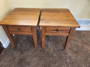 lot 18 image: Rustic Solid Wood Side Tables Pair