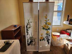 lot 63 image: Pair of Asian Floral Scroll Paintings