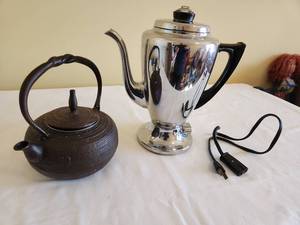 lot 89 image: Stainless Percolator & Cast Iron Teapot