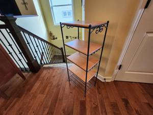 lot 144 image: Metal & Wood 4-Tier Shelf Unit