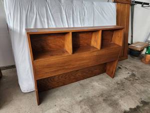 lot 279 image: Vintage Wood Full Size Headboard with Built in Bookcase and Shelving