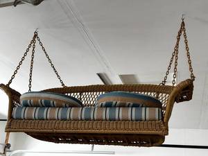 lot 299 image: Wicker Porch Swing with Cushions