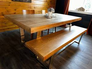 lot 2 image: Modern Wood and Metal Dining Set