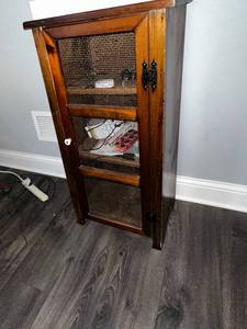 lot 9 image: Antique Wooden Mesh Cabinet - Contents not included