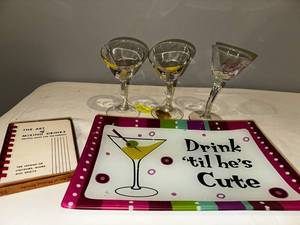 lot 71 image: Vintage Barware Set with Glasses, Tray