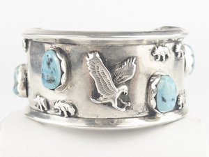 Eagle & Bear Turquoise Sterling Silver Cuff Bracelet.