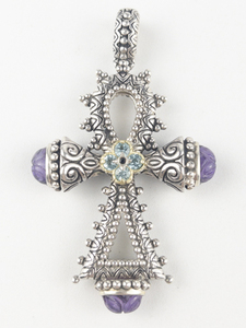 BIXBY -&nbspAmethyst &amp Apatite Anke Style sterling and 18K yellow gold cross enhancer (no chain) Estimated Replacement value $375