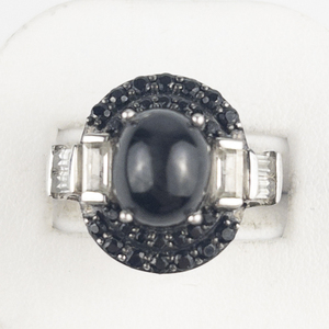 STS Jewels Black Star Diopside, Black Spinel, &amp White Topaz Sterling Silver Statement Ring Estimated Replacement Value $250. Size 8 - 8.25.