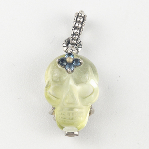 BIXBY -&nbspGreen Mother of pearl doublet skull sterling and 18K yellow gold charm Estimated Replacement value $175
