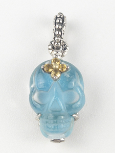 BIXBY -&nbspBlue Quartz doublet skull sterling and 18K yellow gold charm Estimated Replacement value $175