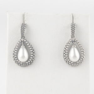 Hilary Joy  Beaded Simulated Pearl Sterling Silver Dangle Drop Earrings . Matches Lot#74