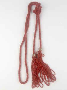 Blood Red Coral Crochet Sautoir Necklace. New Old Stock